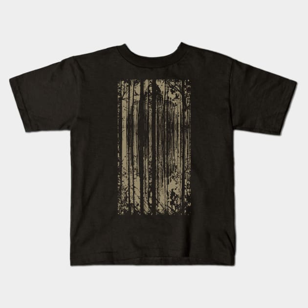 Bigfoot Hiding In Forest Kids T-Shirt by Tesszero